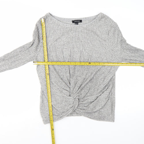 New Look Women's Grey Rib Knit Twist Front Pullover Jumper Size 16