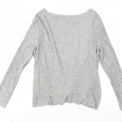 New Look Women's Grey Rib Knit Twist Front Pullover Jumper Size 16