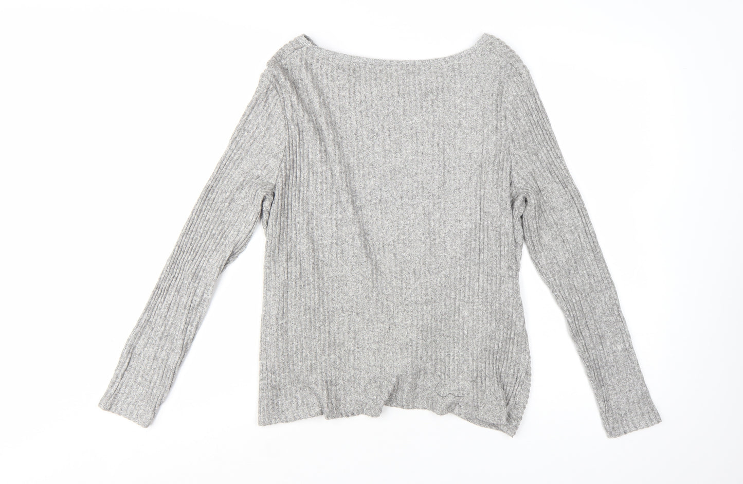 New Look Women's Grey Rib Knit Twist Front Pullover Jumper Size 16