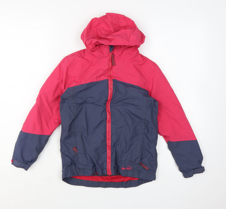 Peter Storm Girls Pink and Blue Waterproof Hooded Rain Jacket 7-8 Years