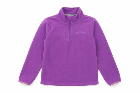 Front view of Peter Storm girls’ purple fleece 1/4 zip pullover sweatshirt 7-8 years