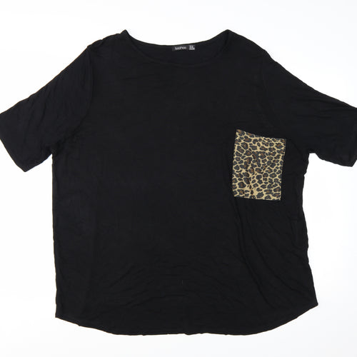 Boohoo Womens Black Leopard Pocket T-Shirt Plus Size 24