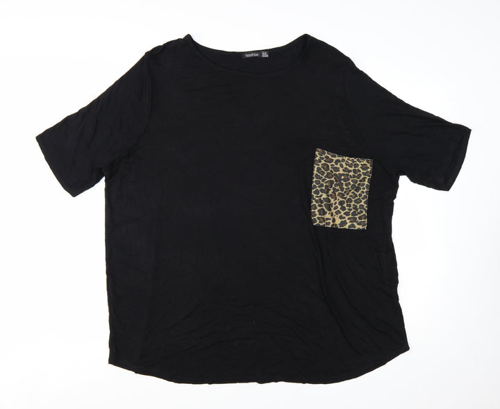 Boohoo Womens Black Leopard Pocket T-Shirt Plus Size 24