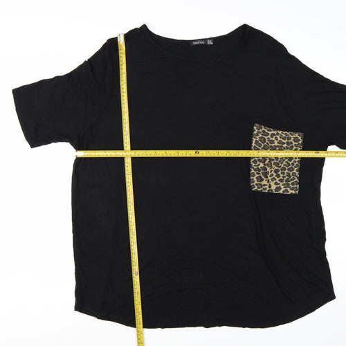 Boohoo Womens Black Leopard Pocket T-Shirt Plus Size 24