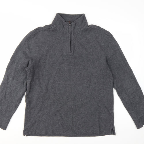 Club Room Men's Grey Cotton Half Zip Jumper Size L