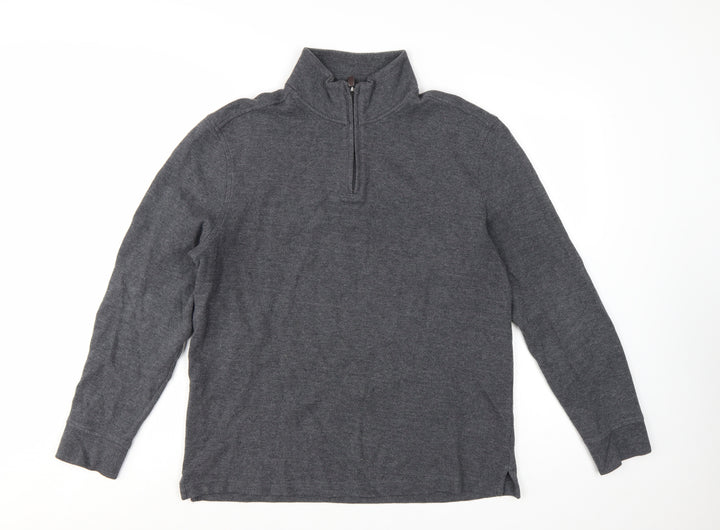 Club Room Men's Grey Cotton Half Zip Jumper Size L