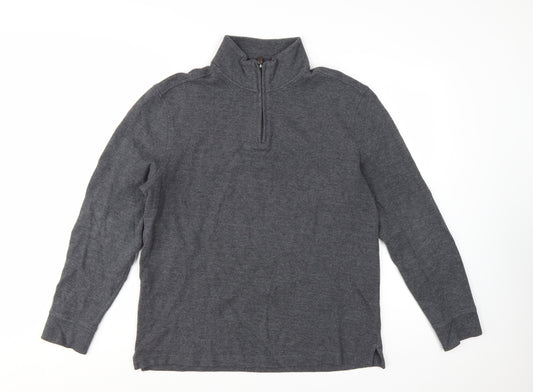 Club Room Men's Grey Cotton Half Zip Jumper Size L