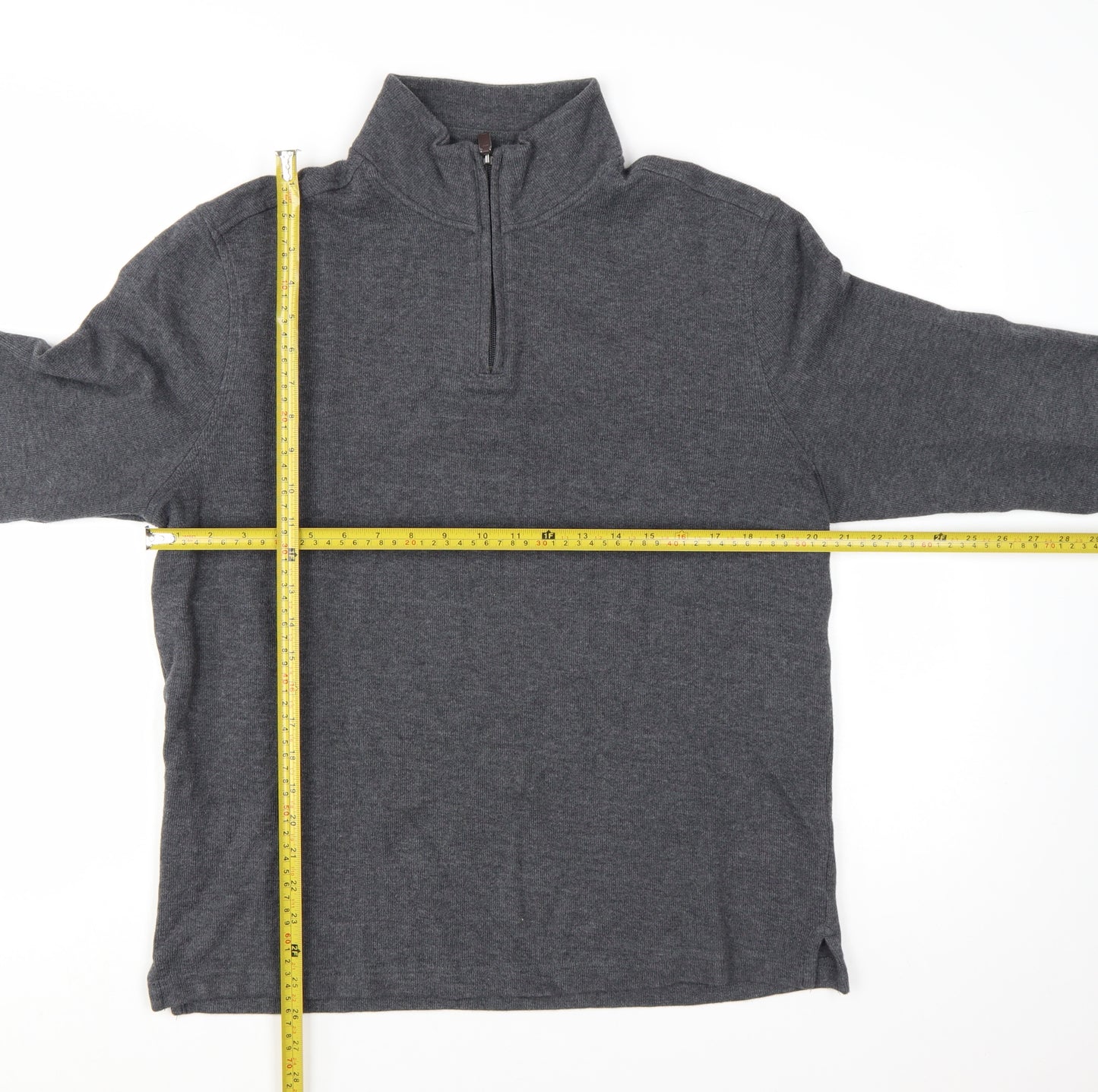 Club Room Men's Grey Cotton Half Zip Jumper Size L