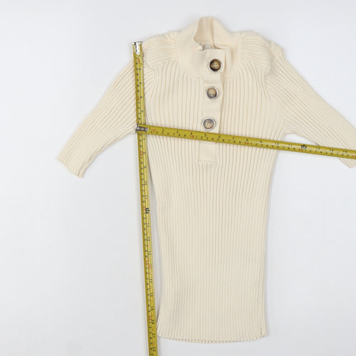 River Island Women’s Beige Ribbed Button-Up High Neck Top Size 8