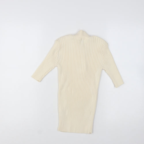 River Island Women’s Beige Ribbed Button-Up High Neck Top Size 8