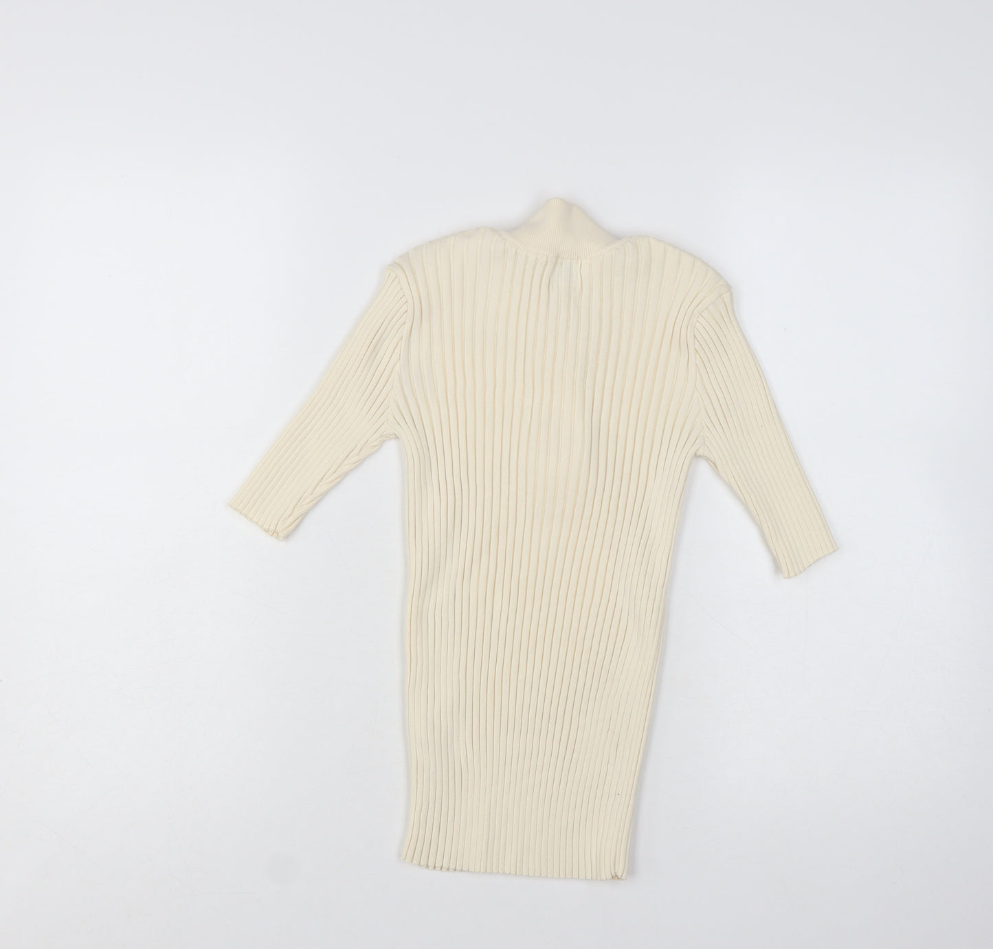 River Island Women’s Beige Ribbed Button-Up High Neck Top Size 8