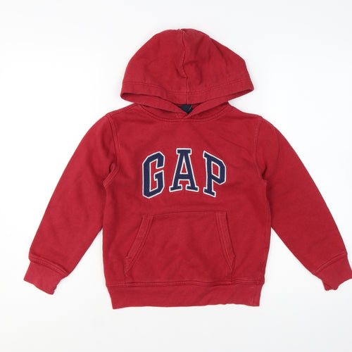 GAP Kids Boys Red Pullover Hoodie 6-7 Years Cotton Blend Logo Design