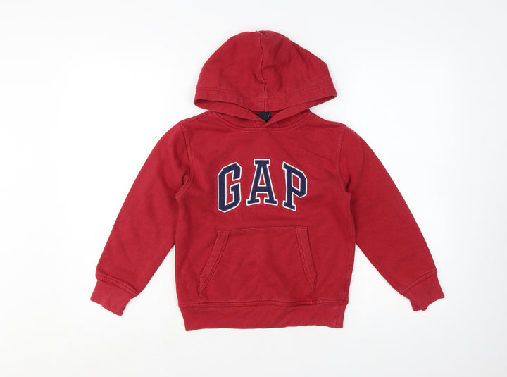 GAP Kids Boys Red Pullover Hoodie 6-7 Years Cotton Blend Logo Design