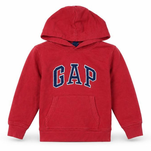 GAP Kids Boys Red Pullover Hoodie 6-7 Years Cotton Blend Logo Design