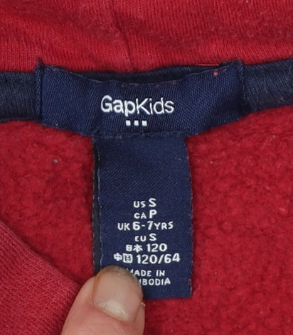 GAP Kids Boys Red Pullover Hoodie 6-7 Years Cotton Blend Logo Design
