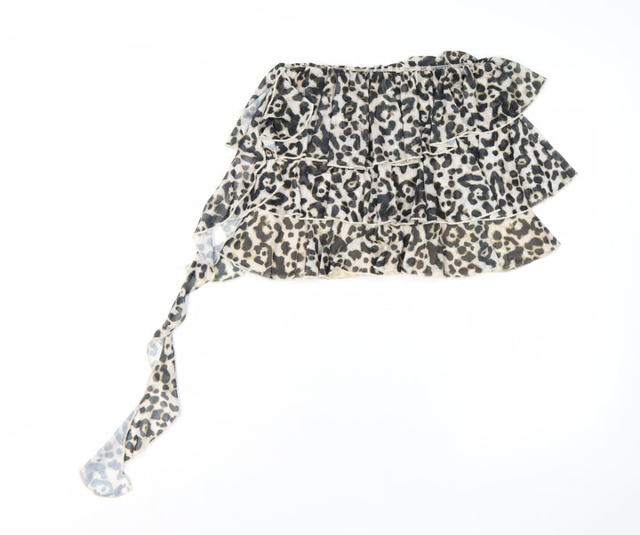 PrettyLittleThing Womens Leopard Print Ruffle Wrap Skirt Size 6