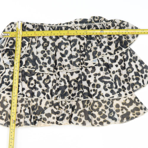 PrettyLittleThing Womens Leopard Print Ruffle Wrap Skirt Size 6