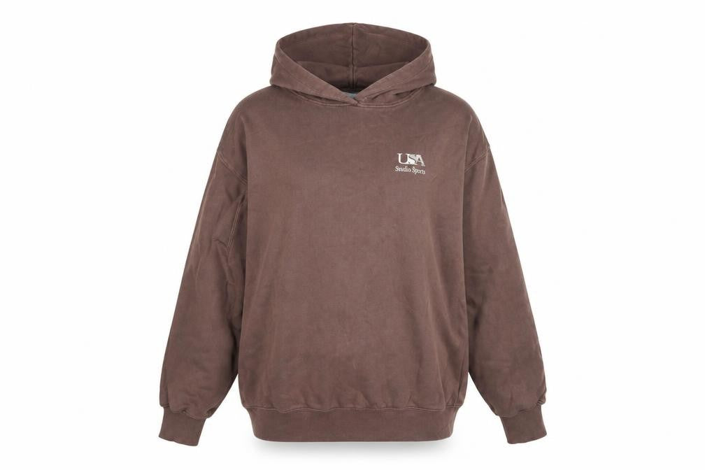 Front view of Marks & Spencer Women Brown Pullover Hoodie Medium USA Studio Sports