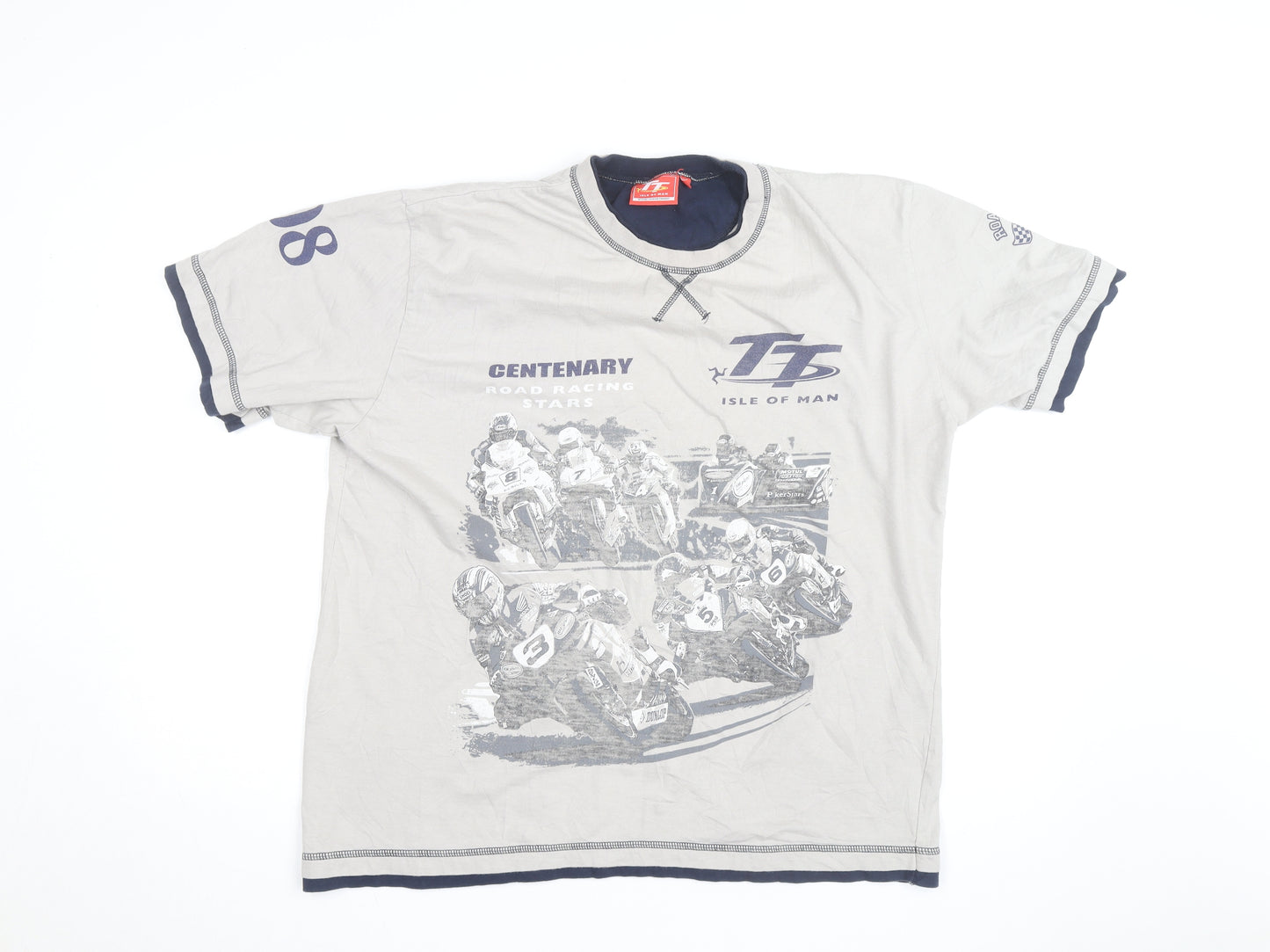 TT Isle of Man Mens Grey 2XL Motorcycle Racing Graphic T-Shirt