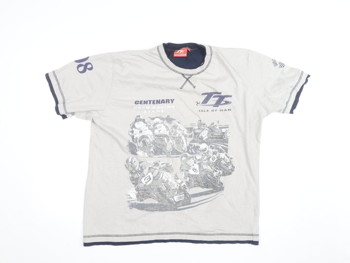 TT Isle of Man Mens Grey 2XL Motorcycle Racing Graphic T-Shirt