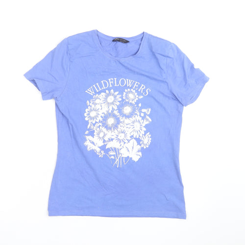 Marks and Spencer Women’s Blue Floral Print Cotton T-Shirt Size 12