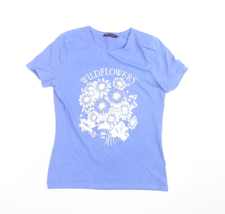Marks and Spencer Women’s Blue Floral Print Cotton T-Shirt Size 12