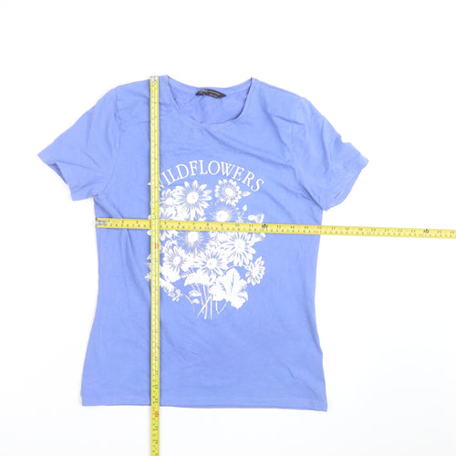 Marks and Spencer Women’s Blue Floral Print Cotton T-Shirt Size 12