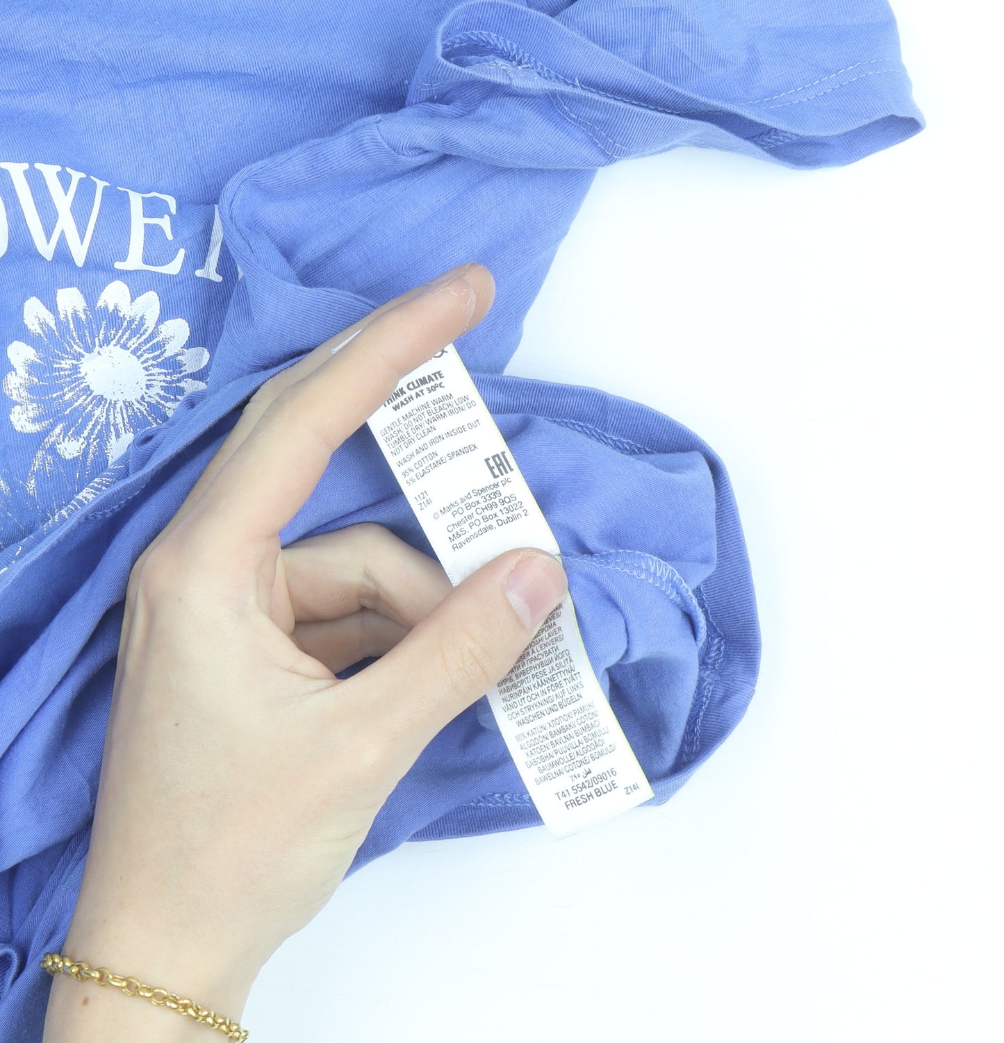 Marks and Spencer Women’s Blue Floral Print Cotton T-Shirt Size 12