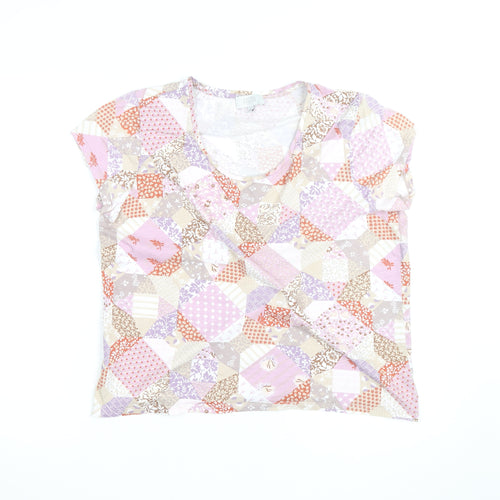Laura Ashley Womens Multicoloured Patchwork V-Neck Cotton Jersey Top Size 16