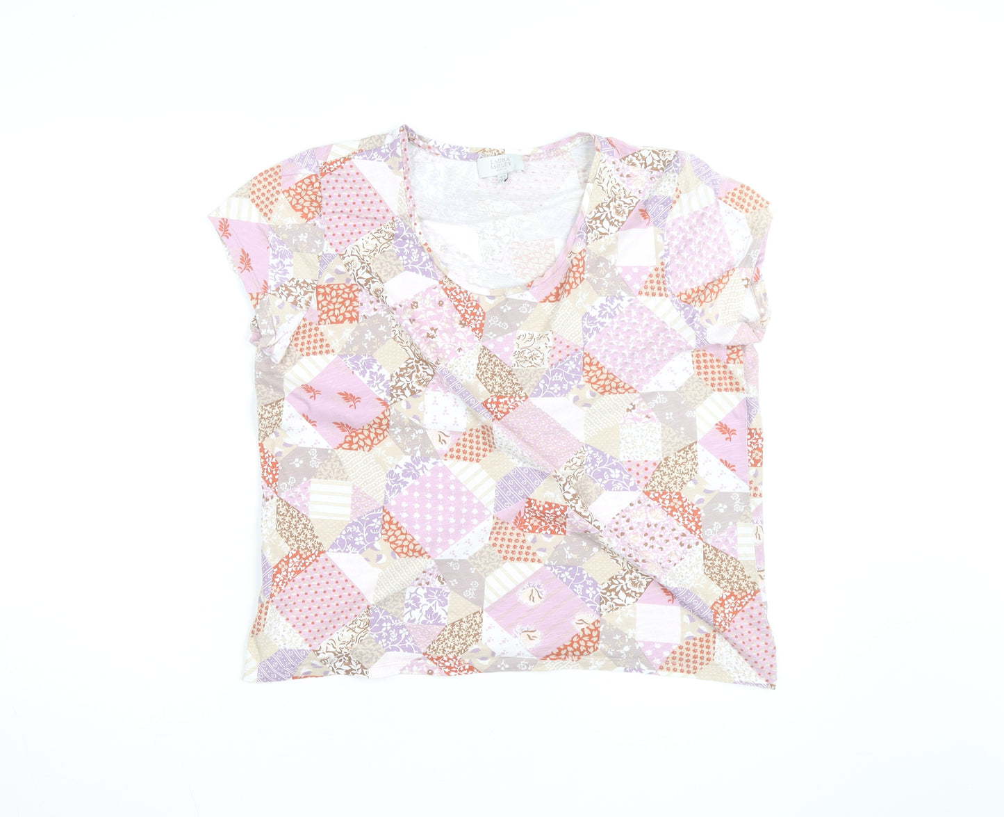 Laura Ashley Womens Multicoloured Patchwork V-Neck Cotton Jersey Top Size 16