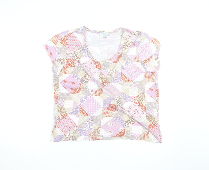 Laura Ashley Womens Multicoloured Patchwork V-Neck Cotton Jersey Top Size 16