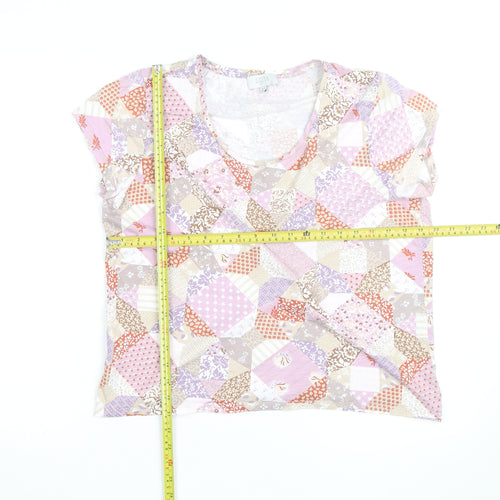 Laura Ashley Womens Multicoloured Patchwork V-Neck Cotton Jersey Top Size 16