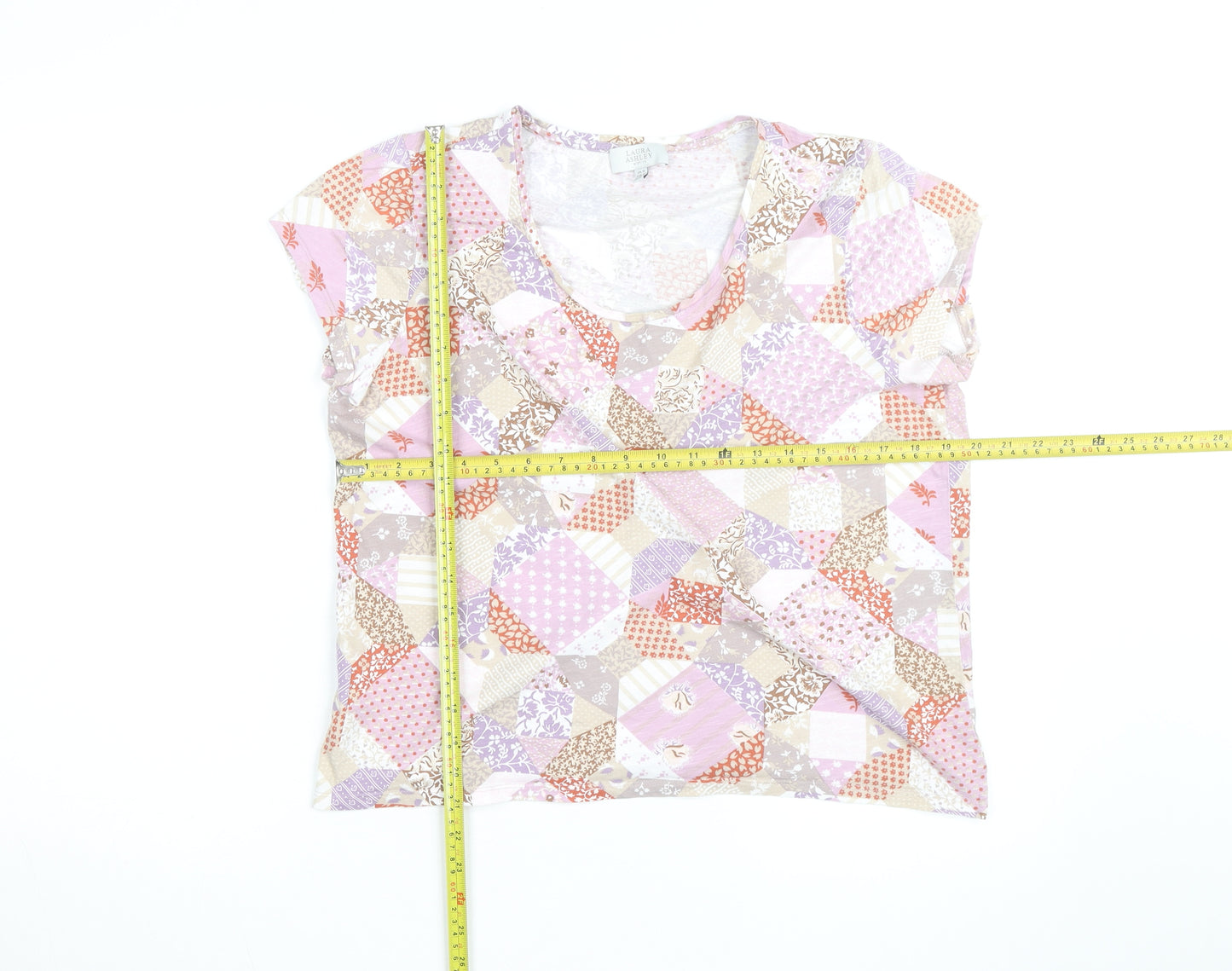 Laura Ashley Womens Multicoloured Patchwork V-Neck Cotton Jersey Top Size 16