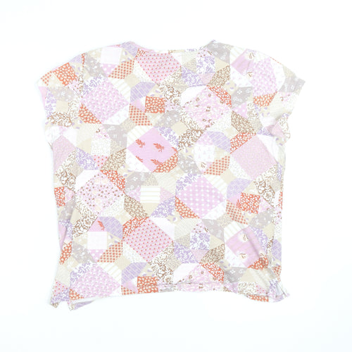 Laura Ashley Womens Multicoloured Patchwork V-Neck Cotton Jersey Top Size 16
