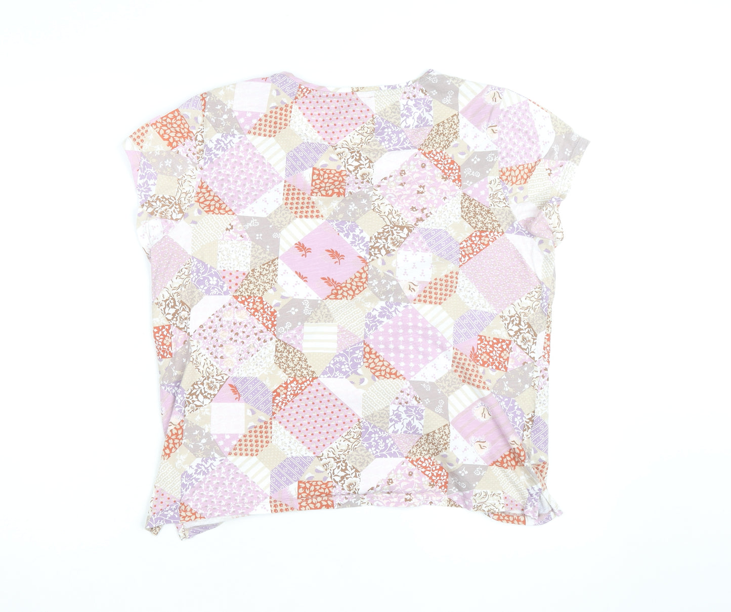 Laura Ashley Womens Multicoloured Patchwork V-Neck Cotton Jersey Top Size 16