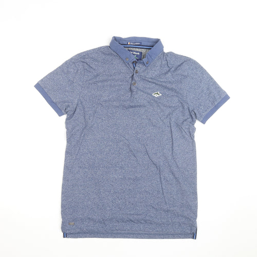 Le Shark Men's Blue Button-Down Collar Short Sleeve Polo Shirt Size M