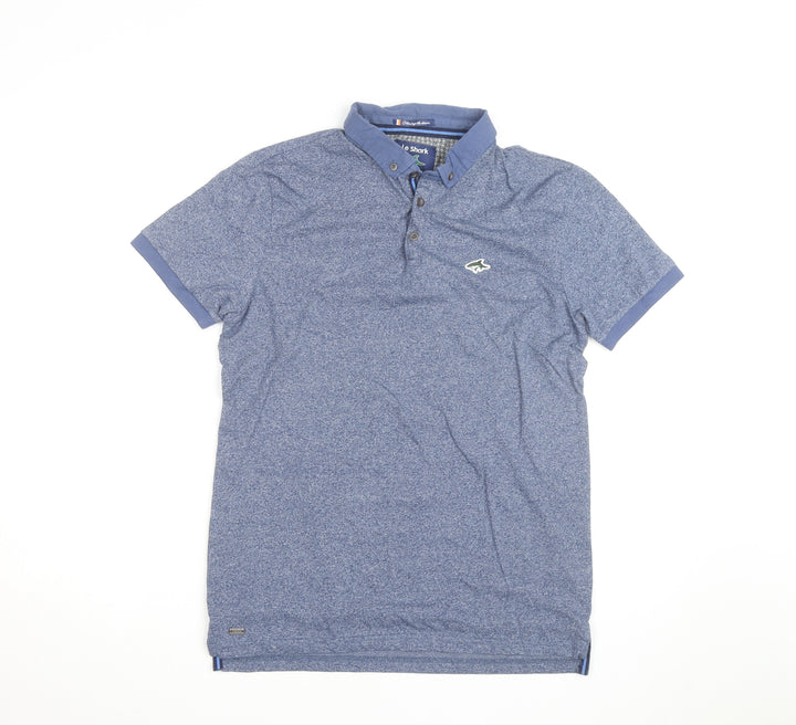 Le Shark Men's Blue Button-Down Collar Short Sleeve Polo Shirt Size M