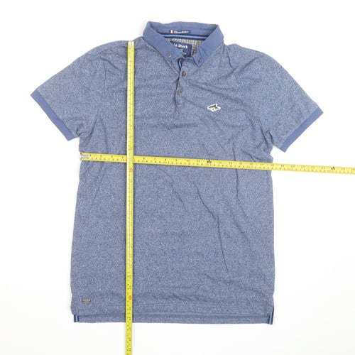 Le Shark Men's Blue Button-Down Collar Short Sleeve Polo Shirt Size M