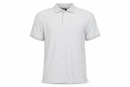 Front view of Pierre Cardin Men’s Grey Striped Cotton Blend Polo Shirt, size L