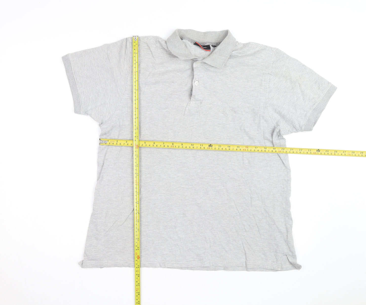 Pierre Cardin Men’s Grey Striped Cotton Blend Polo Shirt Size L