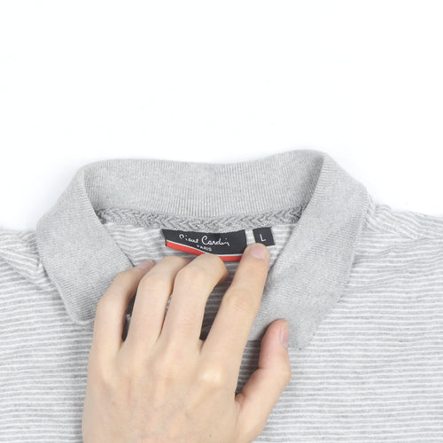 Pierre Cardin Men’s Grey Striped Cotton Blend Polo Shirt Size L