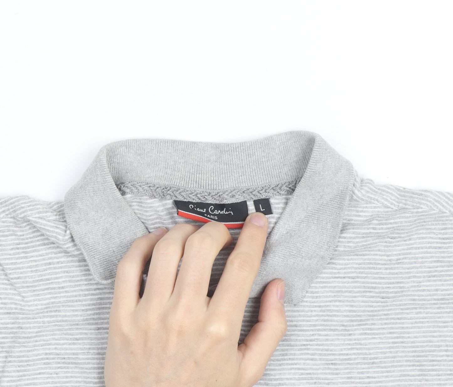 Pierre Cardin Men’s Grey Striped Cotton Blend Polo Shirt Size L
