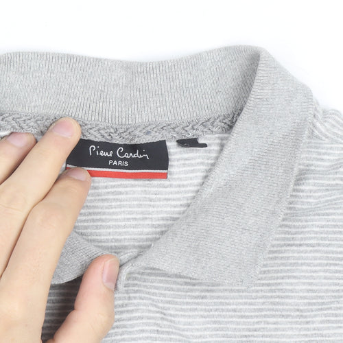 Pierre Cardin Men’s Grey Striped Cotton Blend Polo Shirt Size L