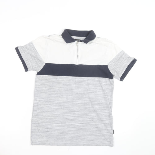 Burton Menswear London Men's Grey Colourblock Quarter Zip Polo Shirt Size S