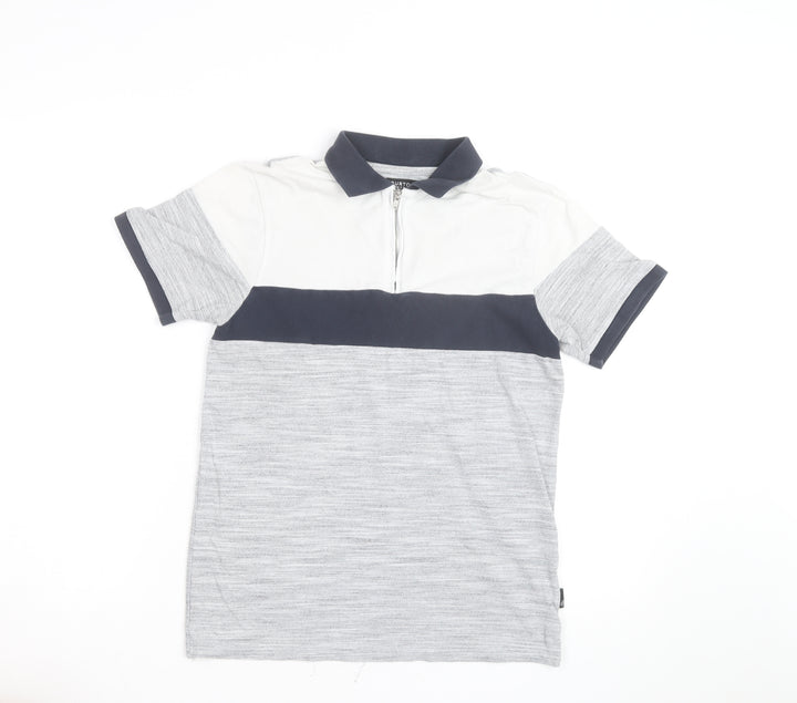Burton Menswear London Men's Grey Colourblock Quarter Zip Polo Shirt Size S
