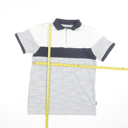 Burton Menswear London Men's Grey Colourblock Quarter Zip Polo Shirt Size S
