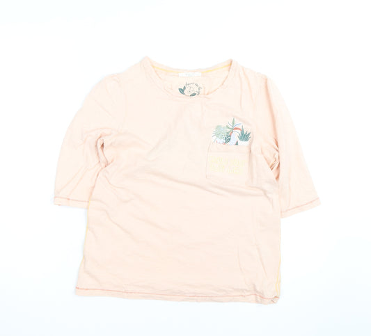 White Stuff Women's Pink Floral 3/4 Sleeve Cotton T-Shirt Size 10