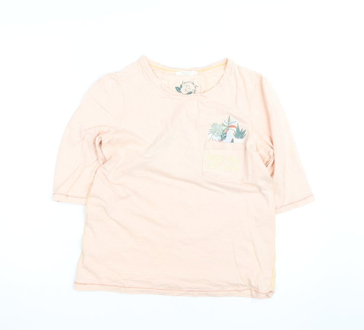 White Stuff Women's Pink Floral 3/4 Sleeve Cotton T-Shirt Size 10