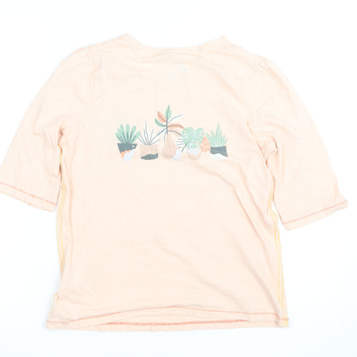 White Stuff Women's Pink Floral 3/4 Sleeve Cotton T-Shirt Size 10
