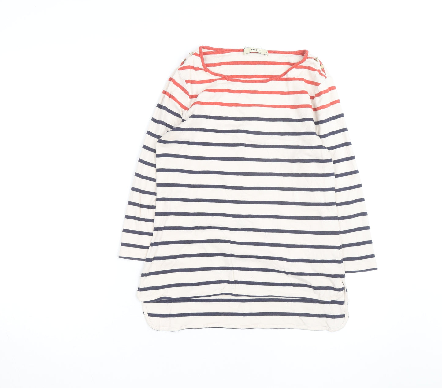 Oasis Women’s Multicoloured Striped 3/4 Sleeve Boat Neck Cotton Top M